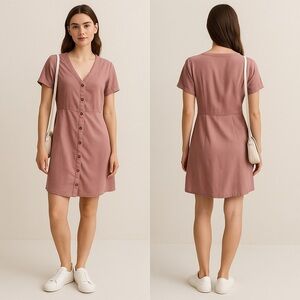 🌸 C&C California Mauve Pink Button-Front Short Sleeve Dress